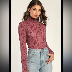 Free People Dusty Rose Floral Turtleneck Blouse